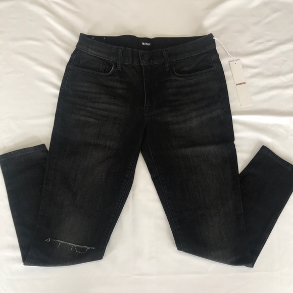 Hudson Natalie Midrise Super Skinny Ankle Jeans in Cora/ Washed Black - Picture 1 of 12